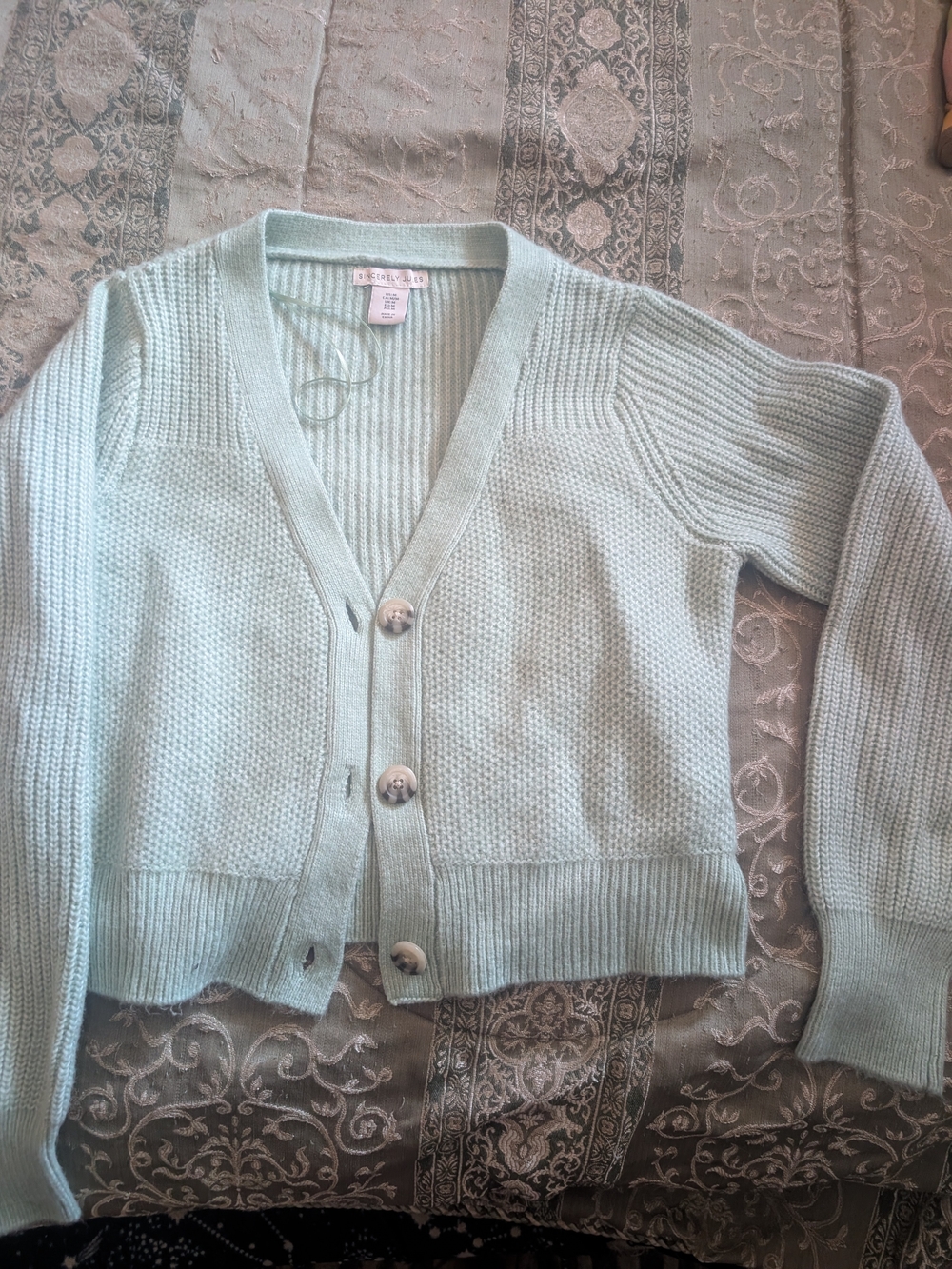 Sincerely Jules Mint Green V-Neck Button Cardigan Sweater